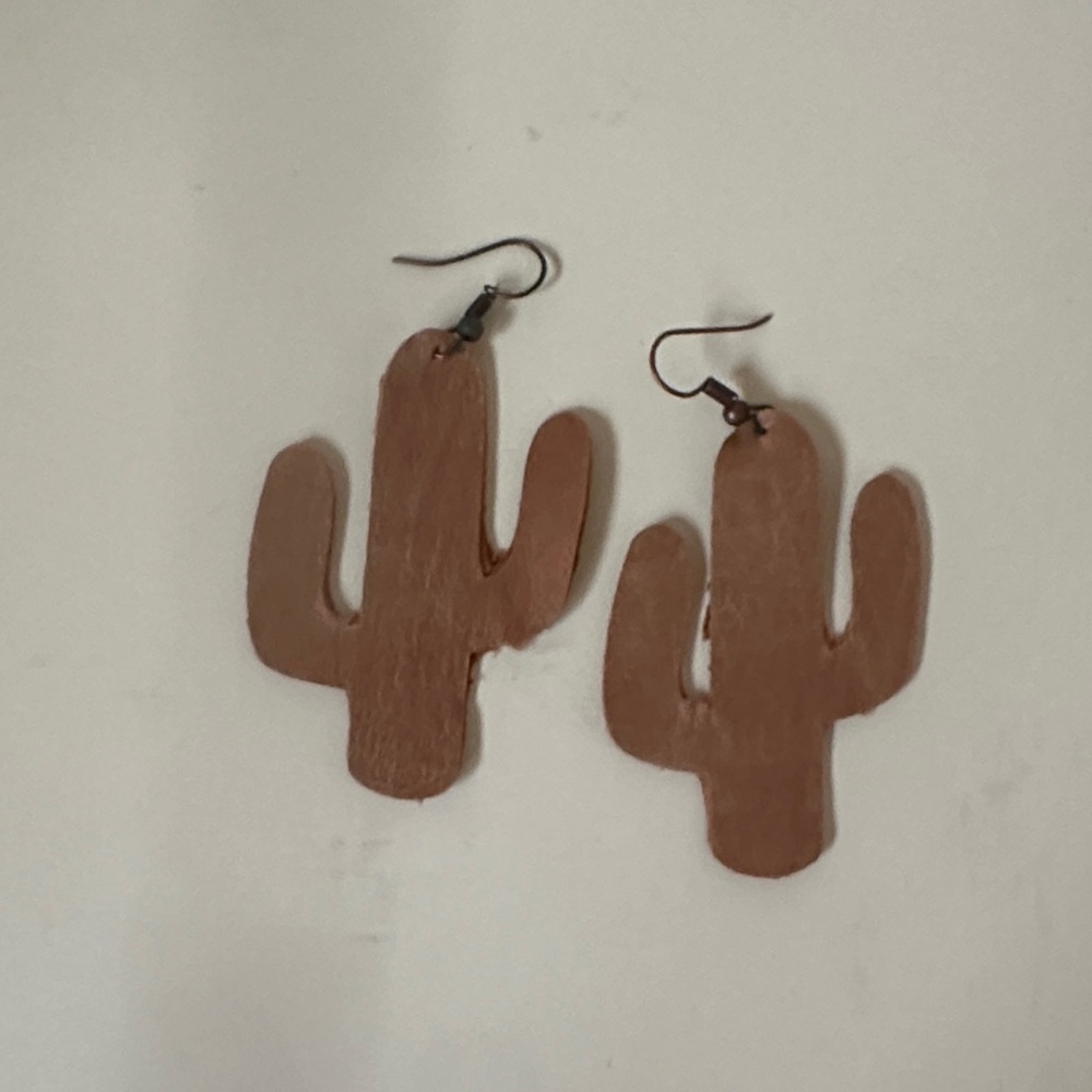 Brown Leather Cactus Earrings